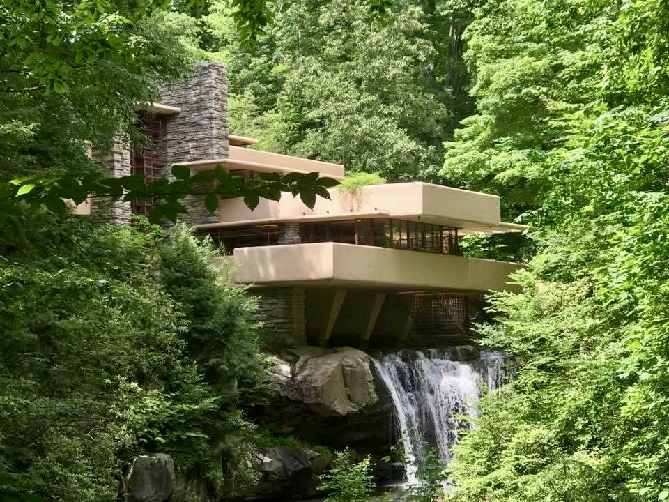 Fallingwater house cantilevered over the waterfall